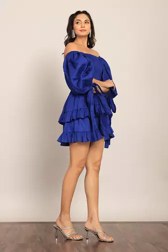 Blue glaze cotton solid dress