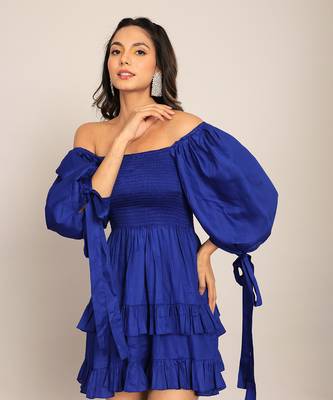 Blue glaze cotton solid dress 5