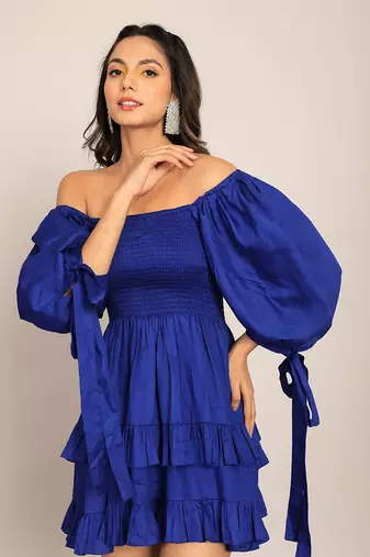 Blue glaze cotton solid dress