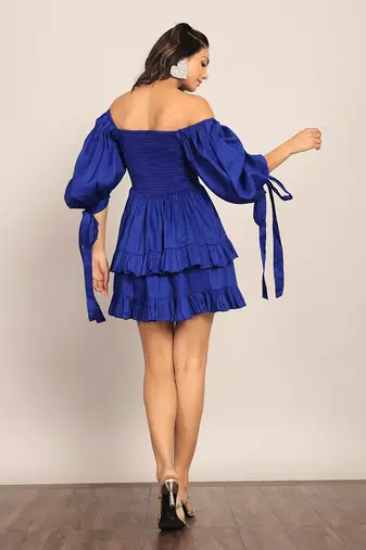 Blue glaze cotton solid dress
