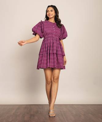 Purple cotton geometric dress 1
