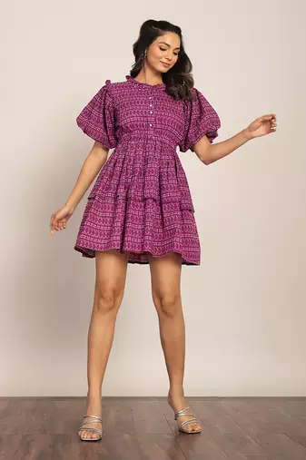 Purple cotton geometric dress