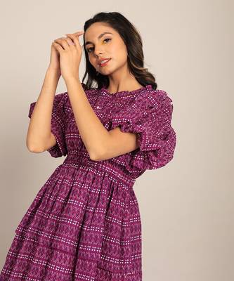 Purple cotton geometric dress 5