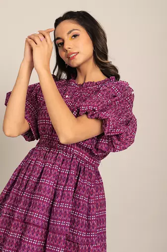 Purple cotton geometric dress