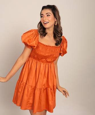 Orange glaze cotton solid dress 5