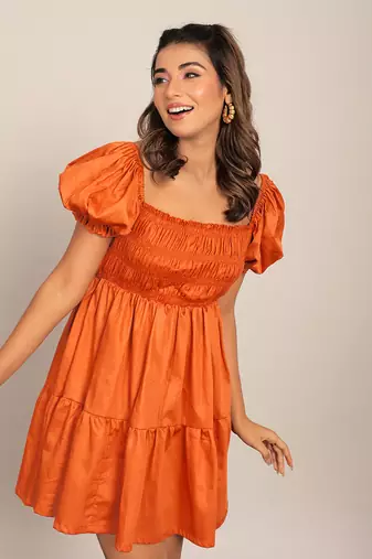 Orange glaze cotton solid dress