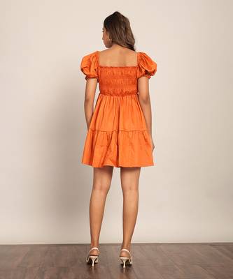 Orange glaze cotton solid dress 6