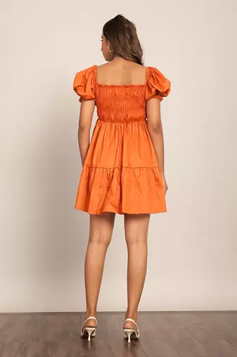 Orange glaze cotton solid dress