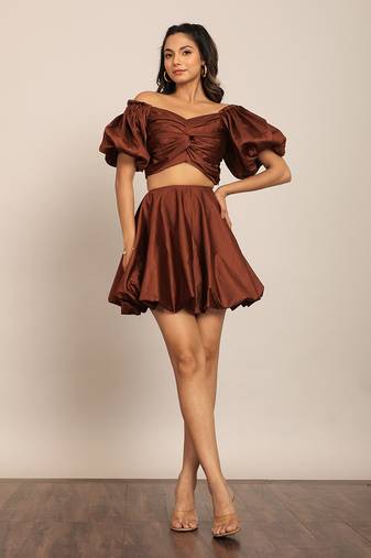 Coffee brown glaze cotton solid co-ord set