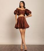 Coffee brown glaze cotton solid co-ord set