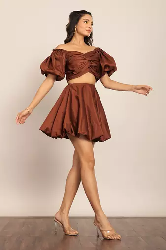 Coffee brown glaze cotton solid co-ord set