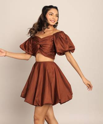 Coffee brown glaze cotton solid co-ord set 5