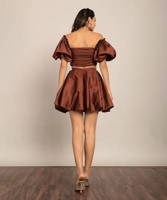 Coffee brown glaze cotton solid co-ord set 6