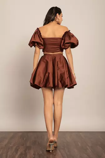 Coffee brown glaze cotton solid co-ord set
