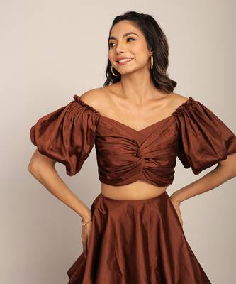 Coffee brown glaze cotton solid top 1