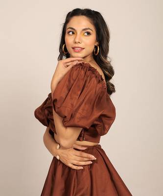 Coffee brown glaze cotton solid top 3