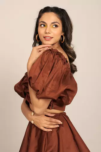 Coffee brown glaze cotton solid top