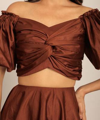 Coffee brown glaze cotton solid top 5