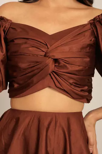 Coffee brown glaze cotton solid top