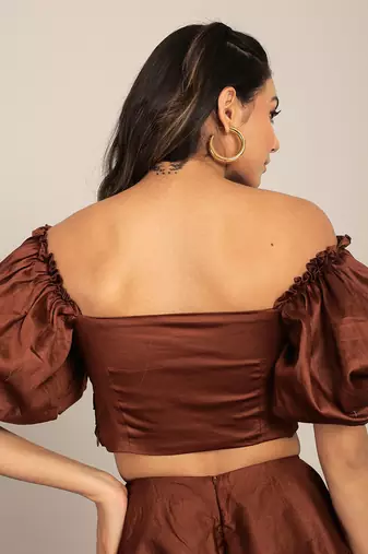 Coffee brown glaze cotton solid top