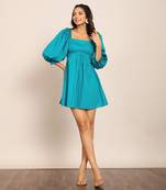Sky blue glaze cotton solid dress