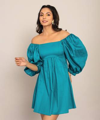 Sky blue glaze cotton solid dress 5