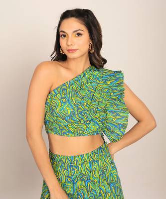 Green cotton geometric top 1