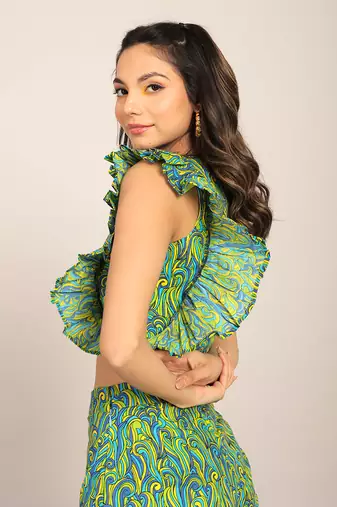 Green cotton geometric top