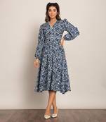 Blue and white cotton geometric dress