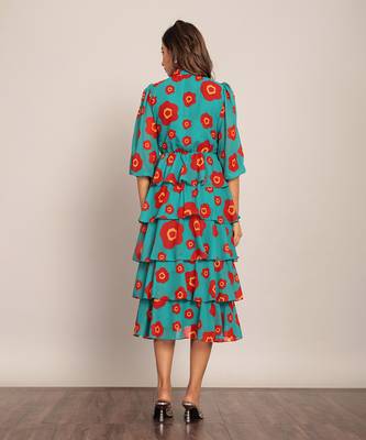 Sea green and red georgette floral dress 6