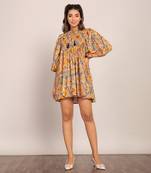 Yellow and multi cotton floral dress