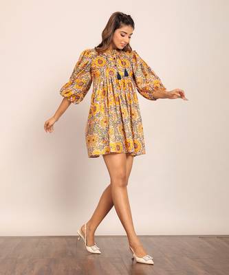 Yellow and multi cotton floral dress 3