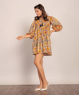Yellow and multi cotton floral dress 4