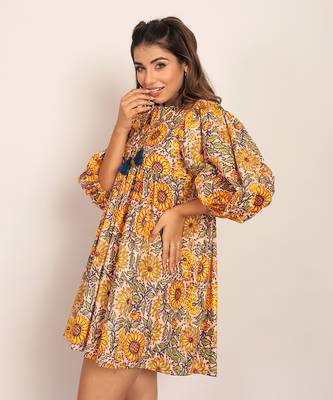 Yellow and multi cotton floral dress 5