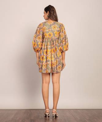 Yellow and multi cotton floral dress 6