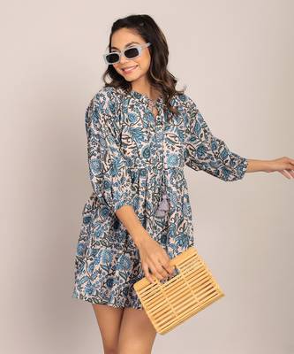 Light pink and blue cotton floral dress 5