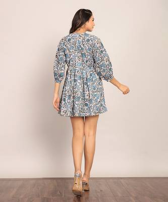 Light pink and blue cotton floral dress 6