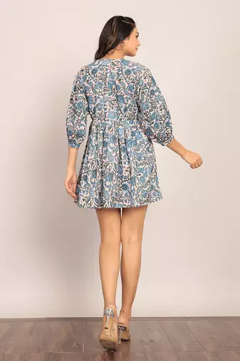 Light pink and blue cotton floral dress
