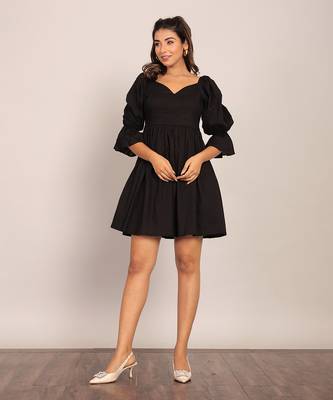 Black cotton solid dress 3