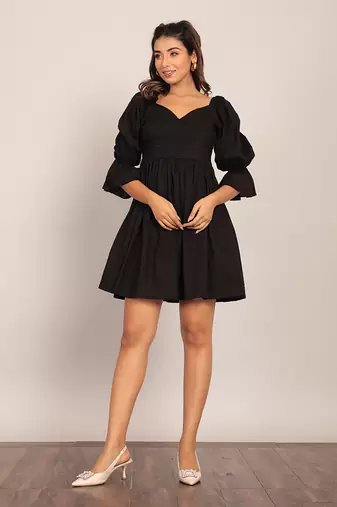 Black cotton solid dress