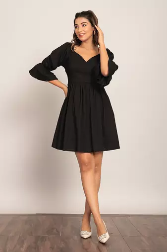 Black cotton solid dress