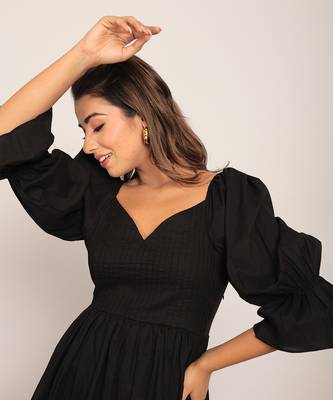Black cotton solid dress 5