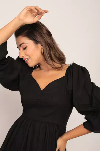 Black cotton solid dress