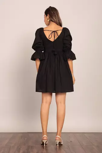 Black cotton solid dress