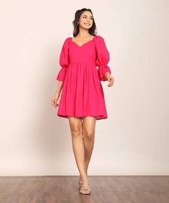 Pink cotton solid dress 1