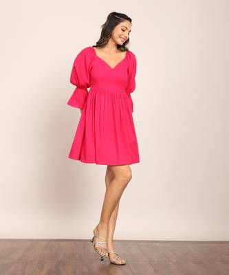 Pink cotton solid dress 3