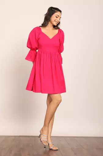 Pink cotton solid dress