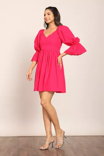 Pink cotton solid dress