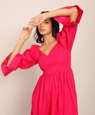 Pink cotton solid dress 5