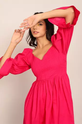 Pink cotton solid dress